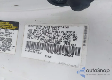 2004 Toyota Camry Solara Sle V6 from USA, damaged, VIN 4T1CA38P34U004678